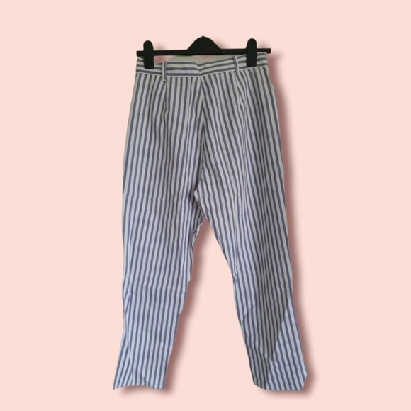 Vintage original 80s cotton blue/white Striped denim trousers. Uk 14 - Picture 2 of 4